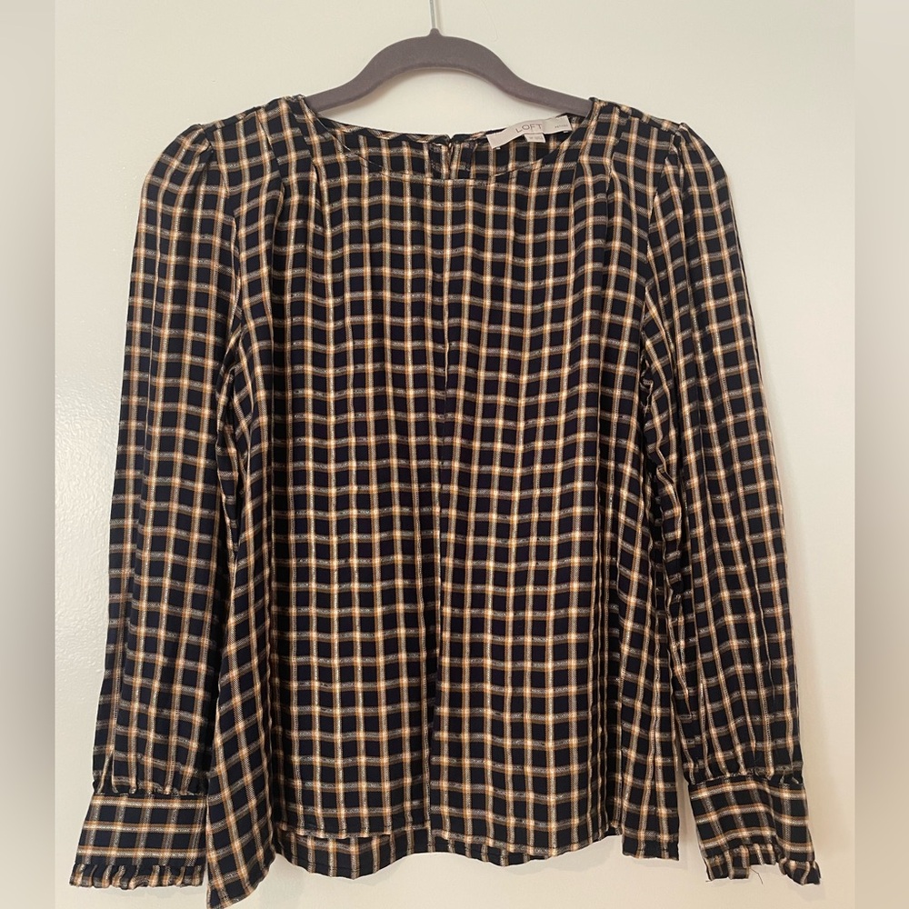 Loft Long Sleeve Plaid Blouse
